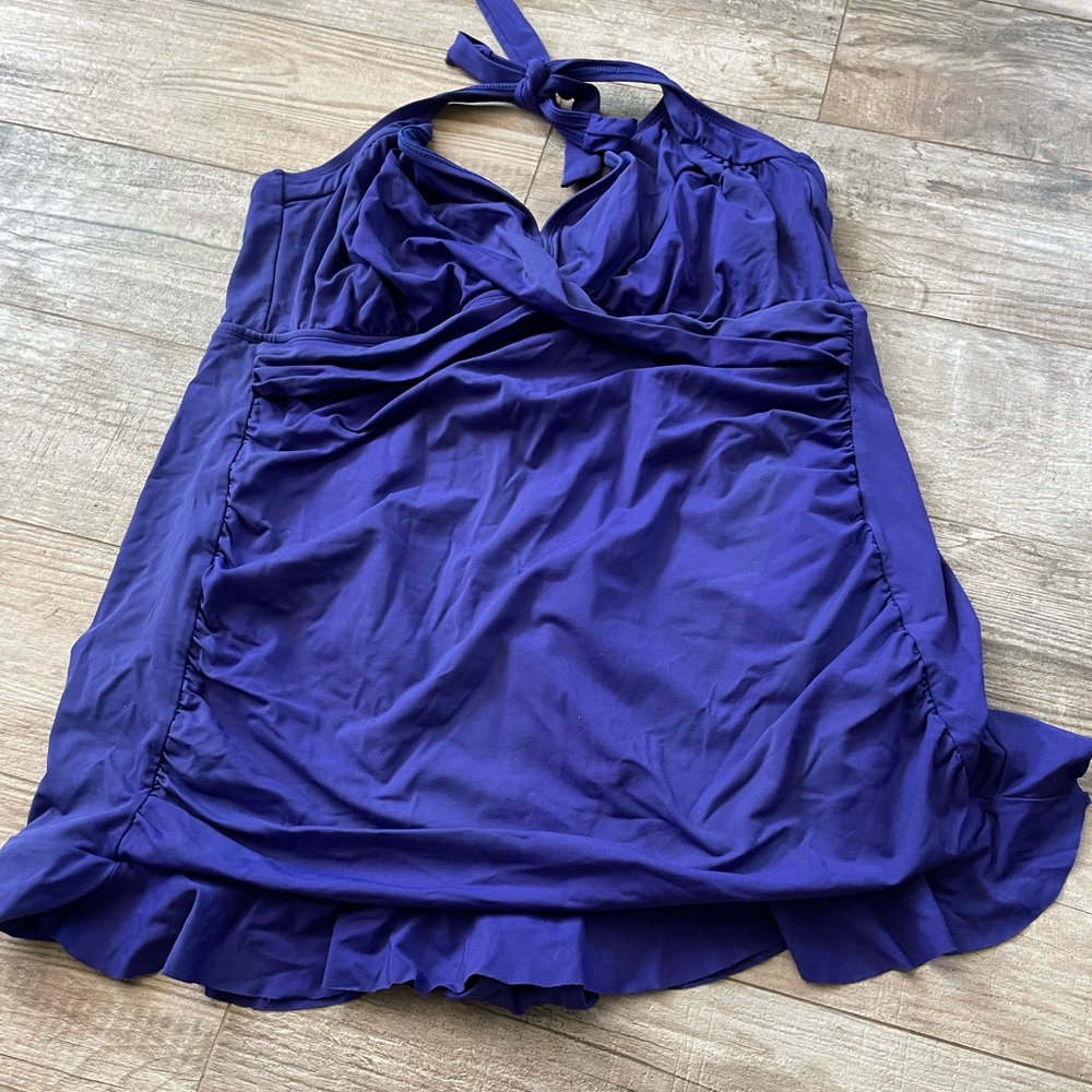 Liz Claiborne blue one piece swim suit with skirt Sz 24 W